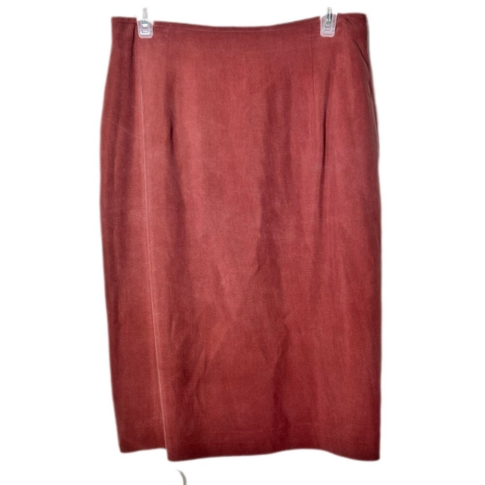 August Silk Muted Reddish Brown Silk Pencil Skirt - Picture 3 of 5